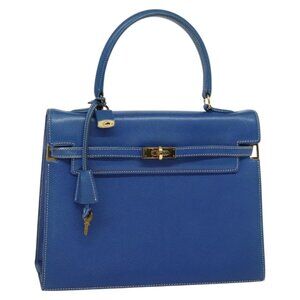 MORABITO Hand Bag Leather Blue Gold Auth 126771